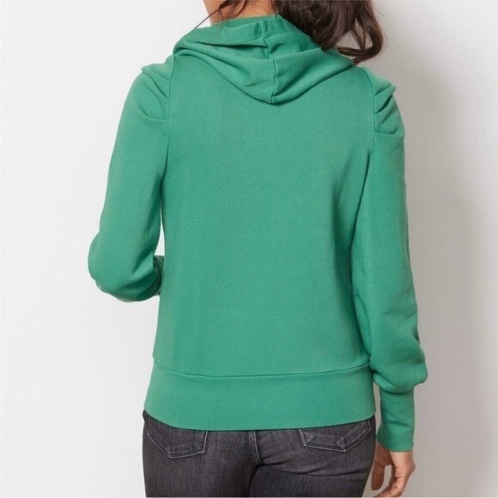 Evereve Womens Myla Pleated Hoodie Puff Sleeve Drawstring Pullover Green Size XL - Picture 2 of 7
